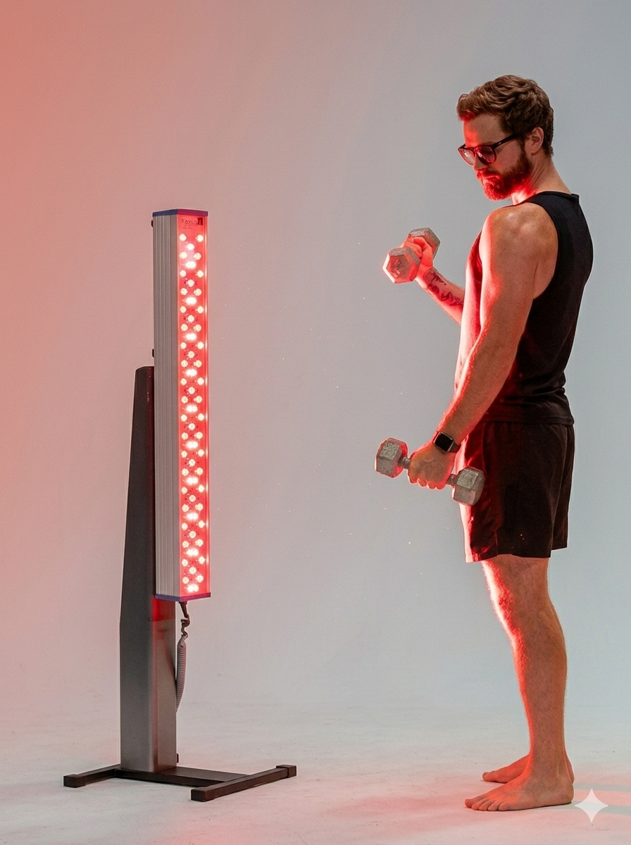 Person receiving red light therapy treatment